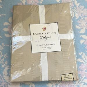 NEW Laura Ashley Beige Fabric Tablecloth 52x70” Oblong